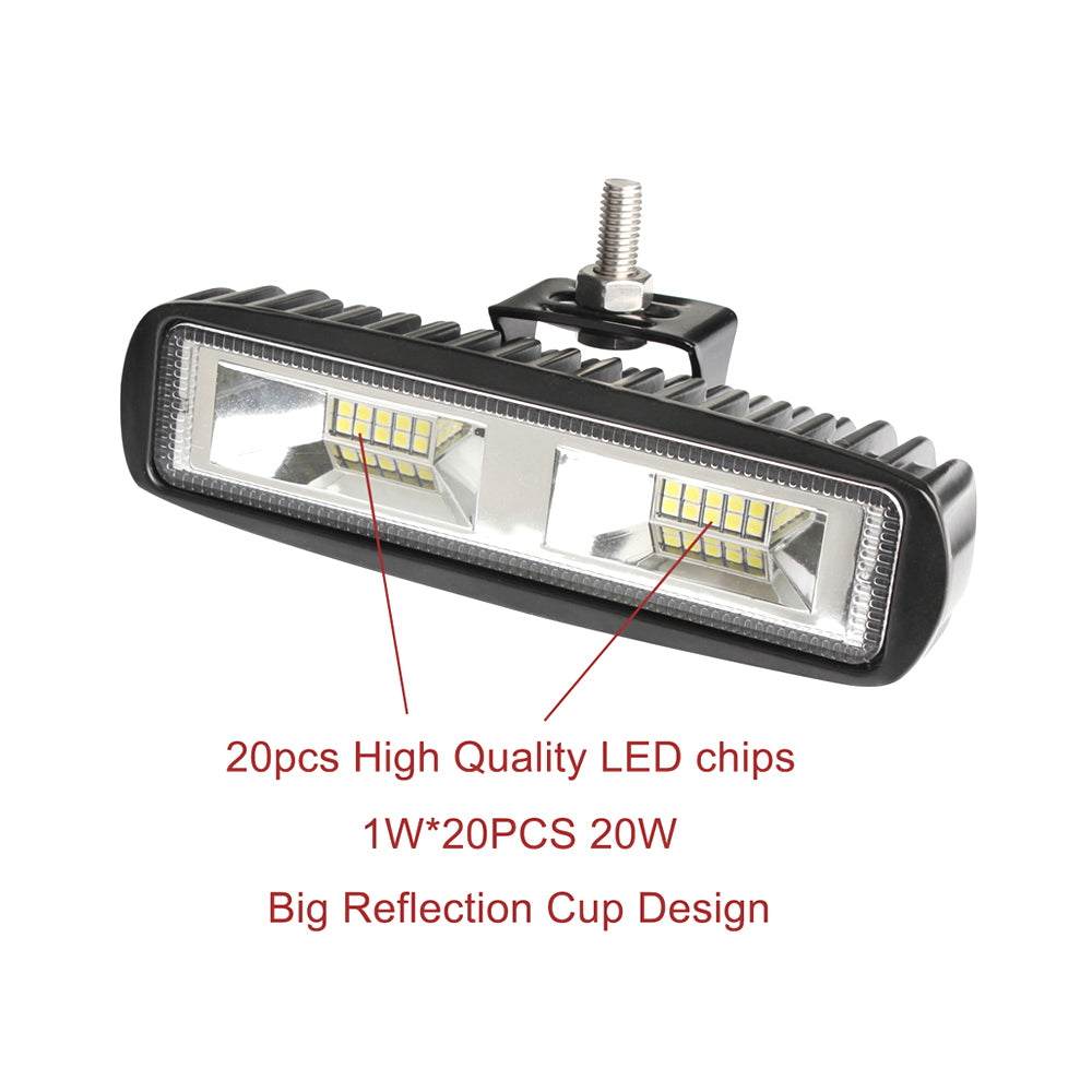 Pair 6 Inch 20w LED Work Driving Light Bar Ultra Flood Beam Lamp Reverse Offroad