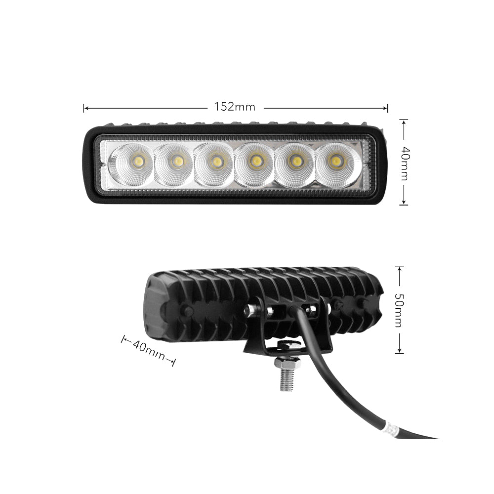 2 x 6 Inch 18W LED Work Light Bar Driving Lamp Flood Truck Offroad Mining UTE 4WD