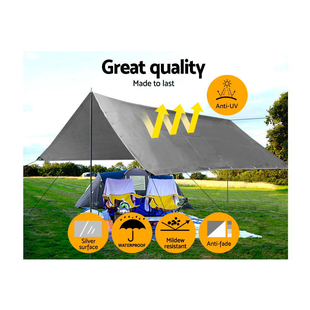 Instahut 3x4.5m Tarp Camping Tarps Poly Tarpaulin Heavy Duty Cover 180gsm Silver