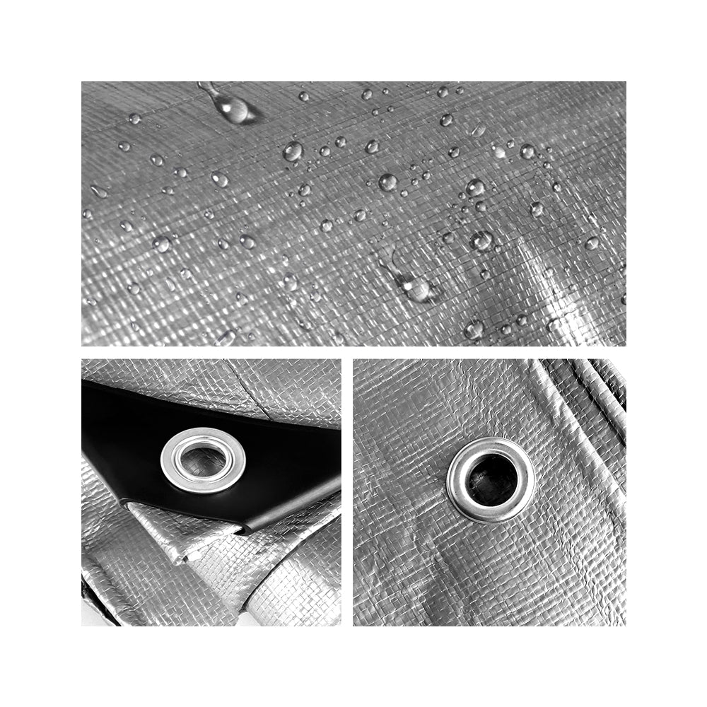 Instahut 3.6x4.8m Tarp Camping Tarps Poly Tarpaulin Heavy Duty Cover 180gsm Silver