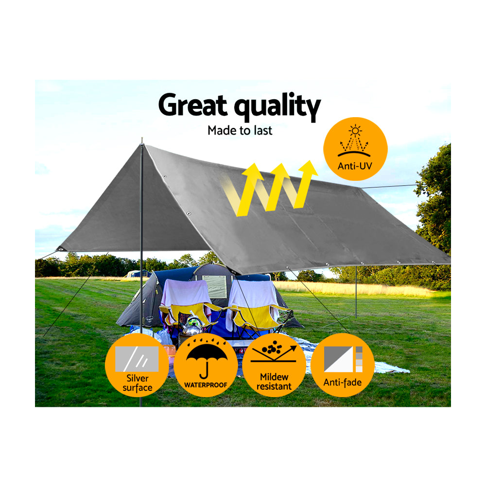 Instahut 3.6x4.8m Tarp Camping Tarps Poly Tarpaulin Heavy Duty Cover 180gsm Silver