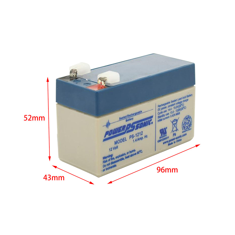 Power Sonic 12V 1.4Ah PS-1212 Rechargeable Battery F1 Terminal Sealed Lead Acid
