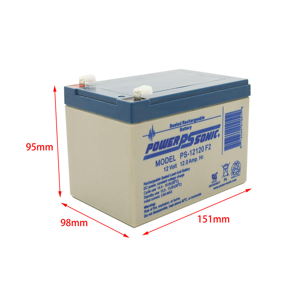 Power Sonic PS-12120 12V 12Ah Rechargeable Sealed Lead Acid Battery F2 Terminal