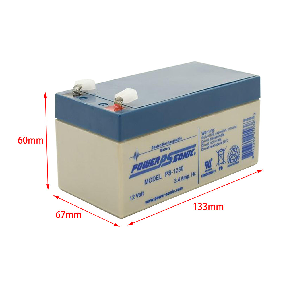 Power Sonic PS-1230 12V 3.4Ah Replace Rechargeable F1 Terminal Lead Acid Battery