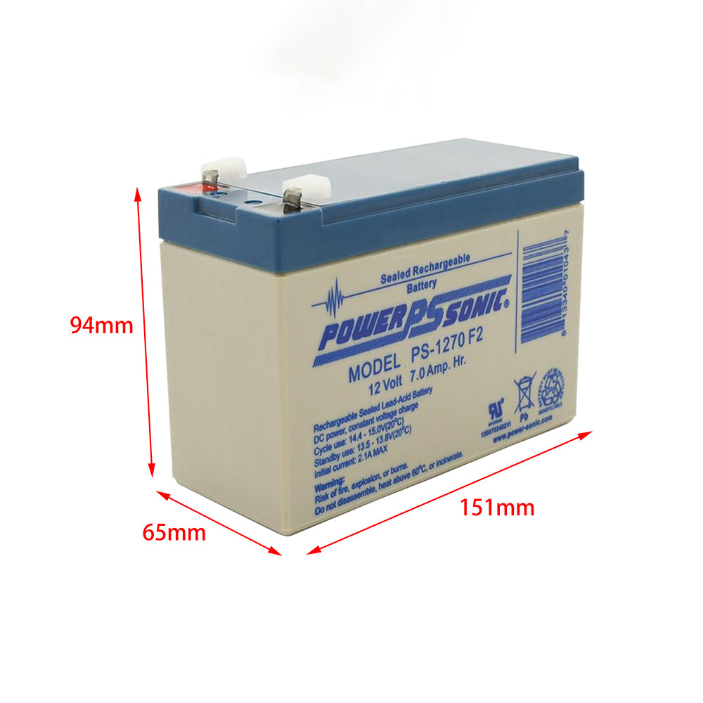 Power Sonic Certified PS-1270 F2 Terminal 12V 7.0Ah Sealed Rechargeable Battery