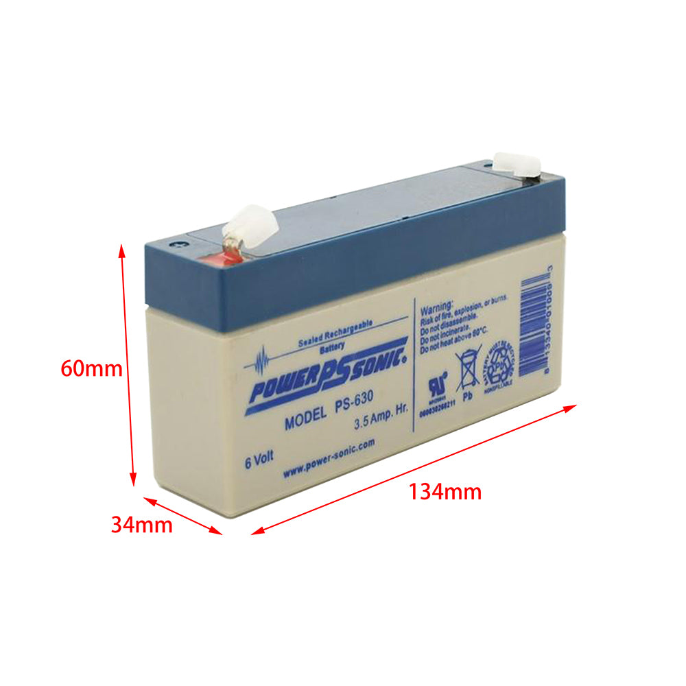 Power Sonic 6V 3.5Amp PS-630 Rechargeable F1 Terminal Lead Acid Battery