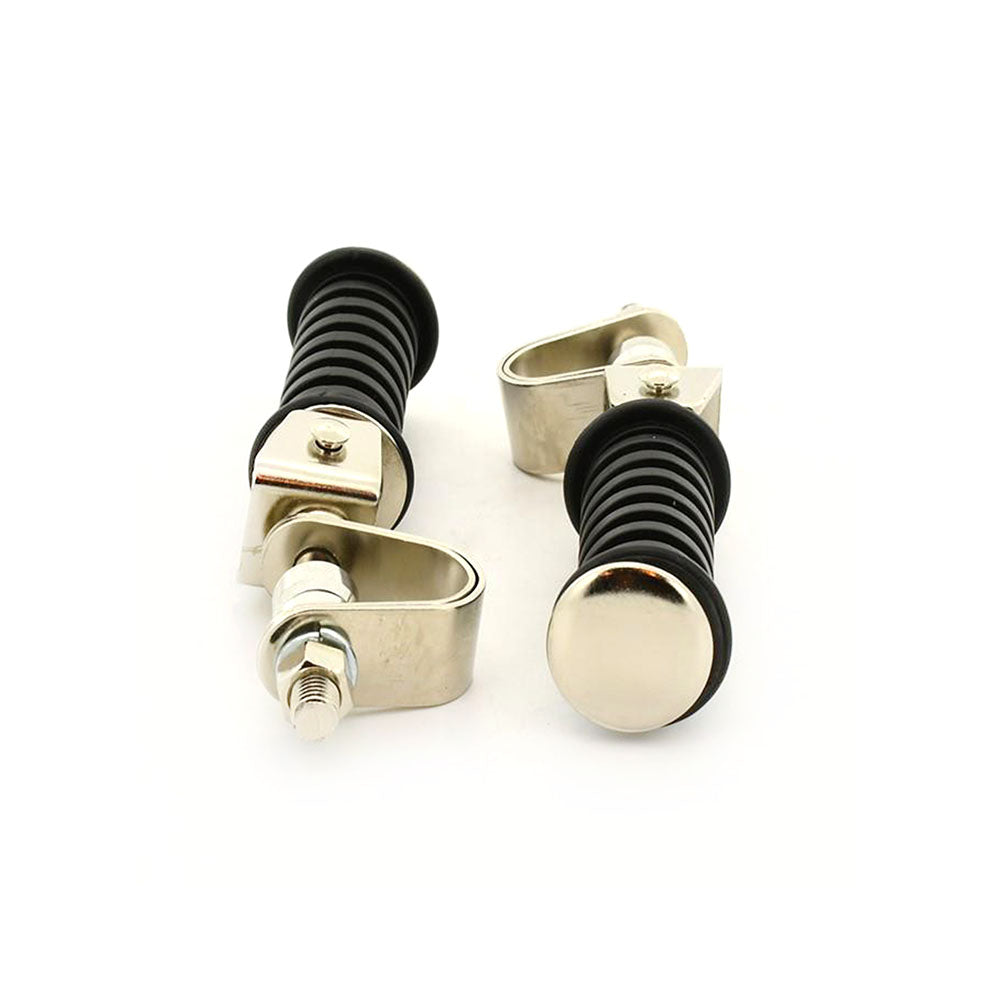 Pair Universal Folding Clamp On Rear Footpegs For Motorcycle Rubber Chrome