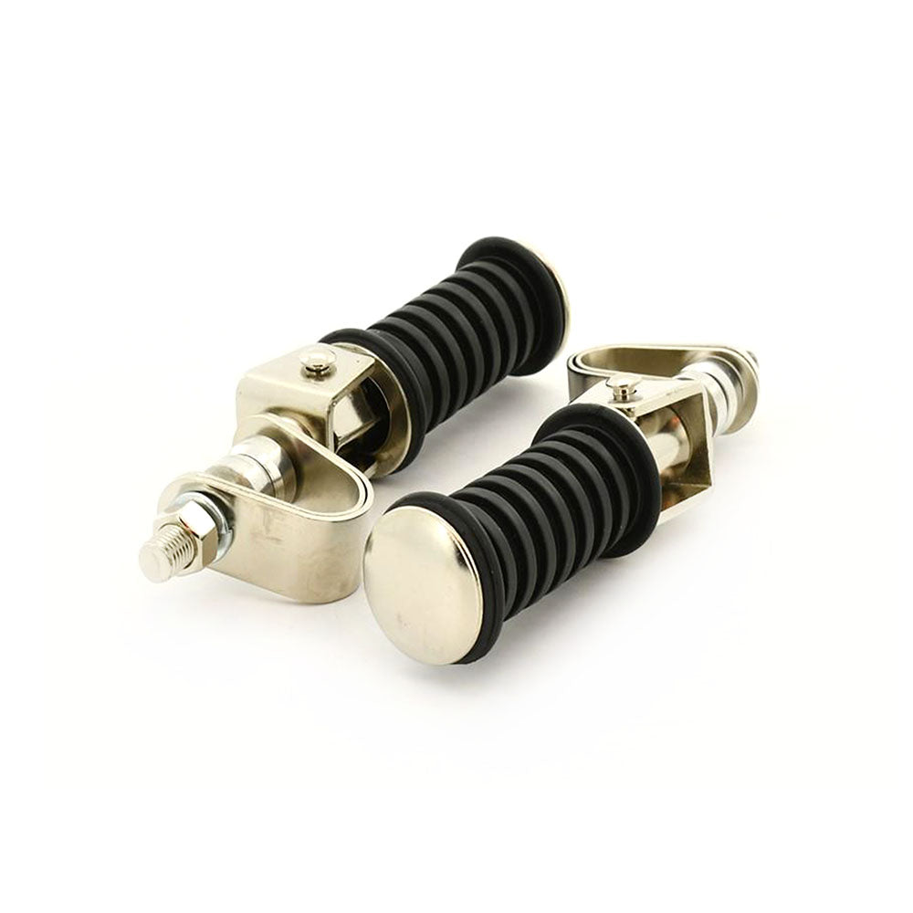 Pair Universal Folding Clamp On Rear Footpegs For Motorcycle Rubber Chrome