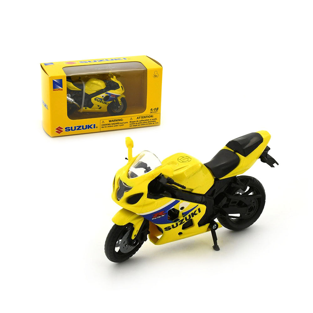 Newray Licensed 1:18 Scale Suzuki GSX R600 Diecast Model Motorcycle Yellow