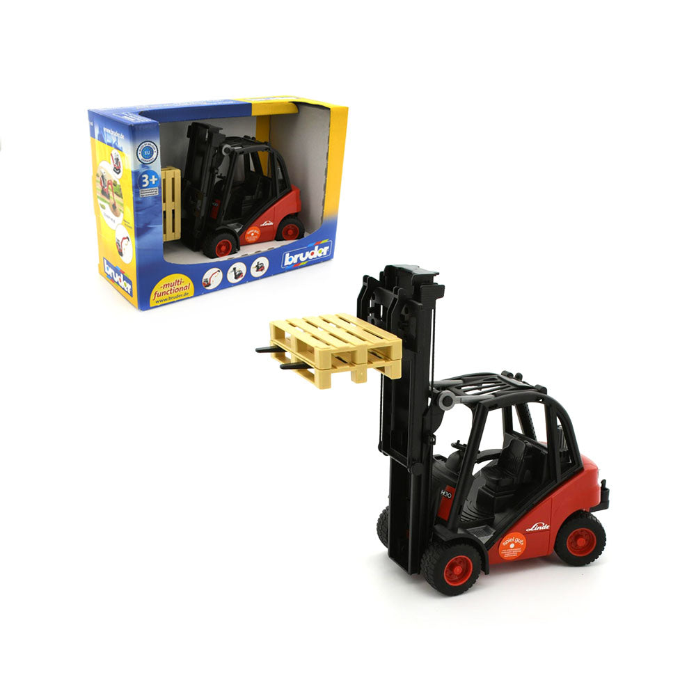 Bruder Licensed 1:16 Scale Linde Fork Lift H30D Red With 2 Pallets