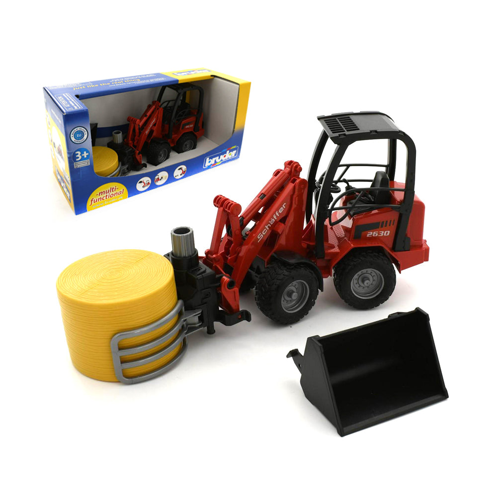 Bruder Licensed 1:16 Scale Schaffer Compact Loader 2630 W/Bale Gripper & Bale