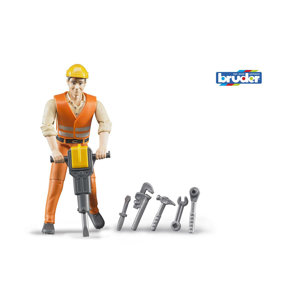 Bruder Licensed 1:16 Scale Figurine Bworld Construction Worker With Accessories