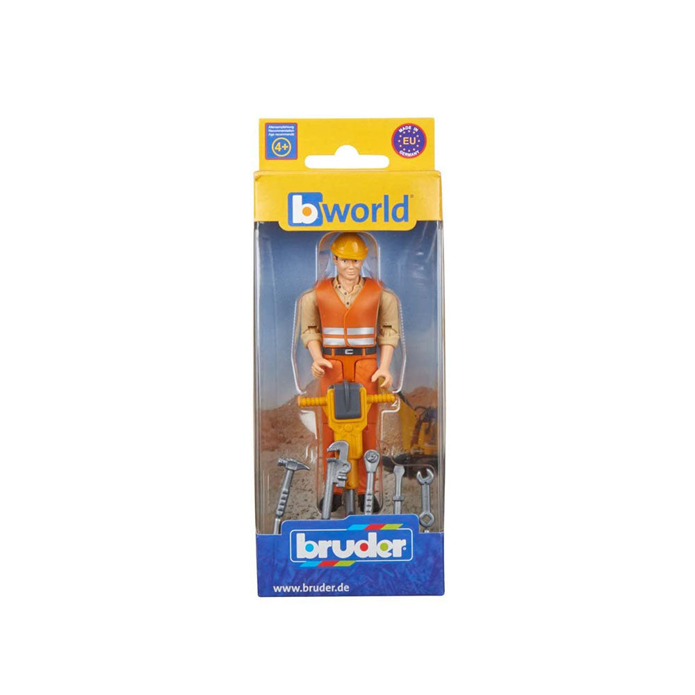 Bruder Licensed 1:16 Scale Figurine Bworld Construction Worker With Accessories