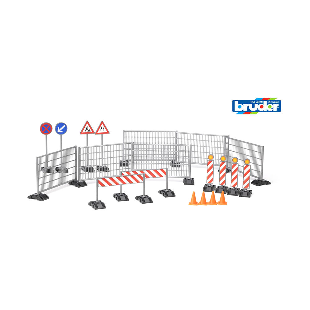 Bruder Licensed 1:16 Scale Bworld Construction Accesorie Set Fencing & Hazard Signs