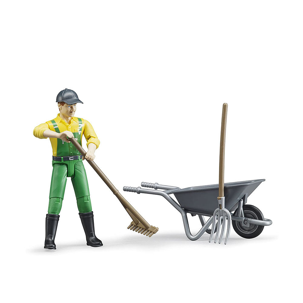 Bruder Bworld Figure Set With Barrow & Tools Farmer Vehicles Model Baby Toy