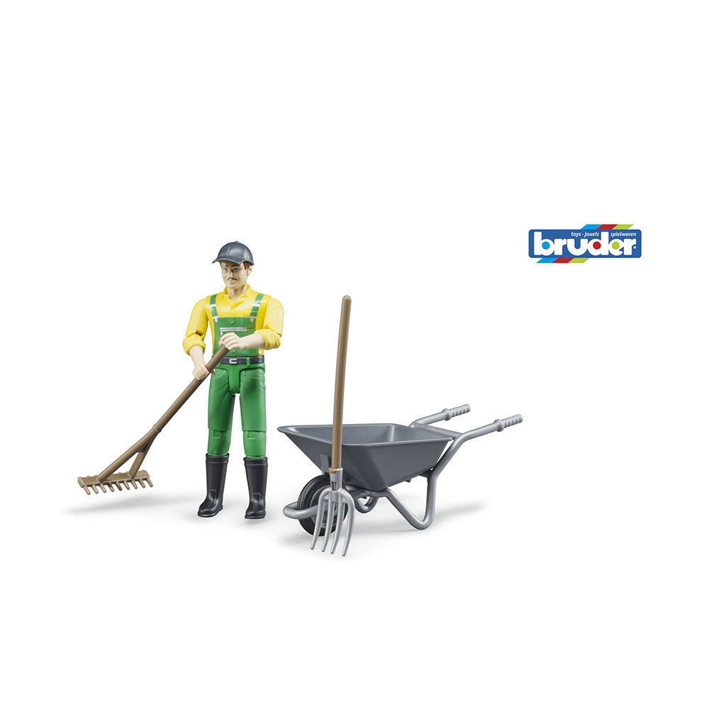 Bruder Bworld Figure Set With Barrow & Tools Farmer Vehicles Model Baby Toy
