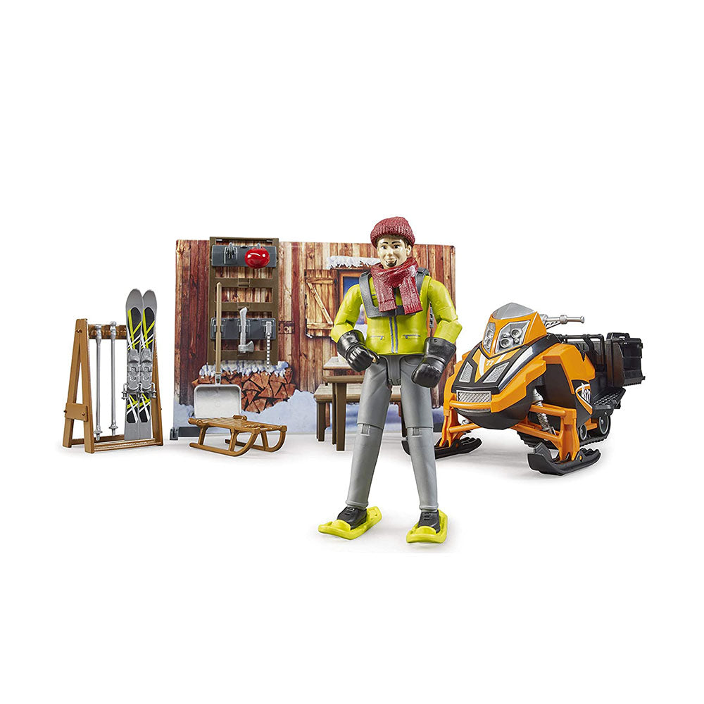 Bruder Licensed 1:16 Scale Mountain Hut With Snowmobil Model Set For Baby Kids 4y+