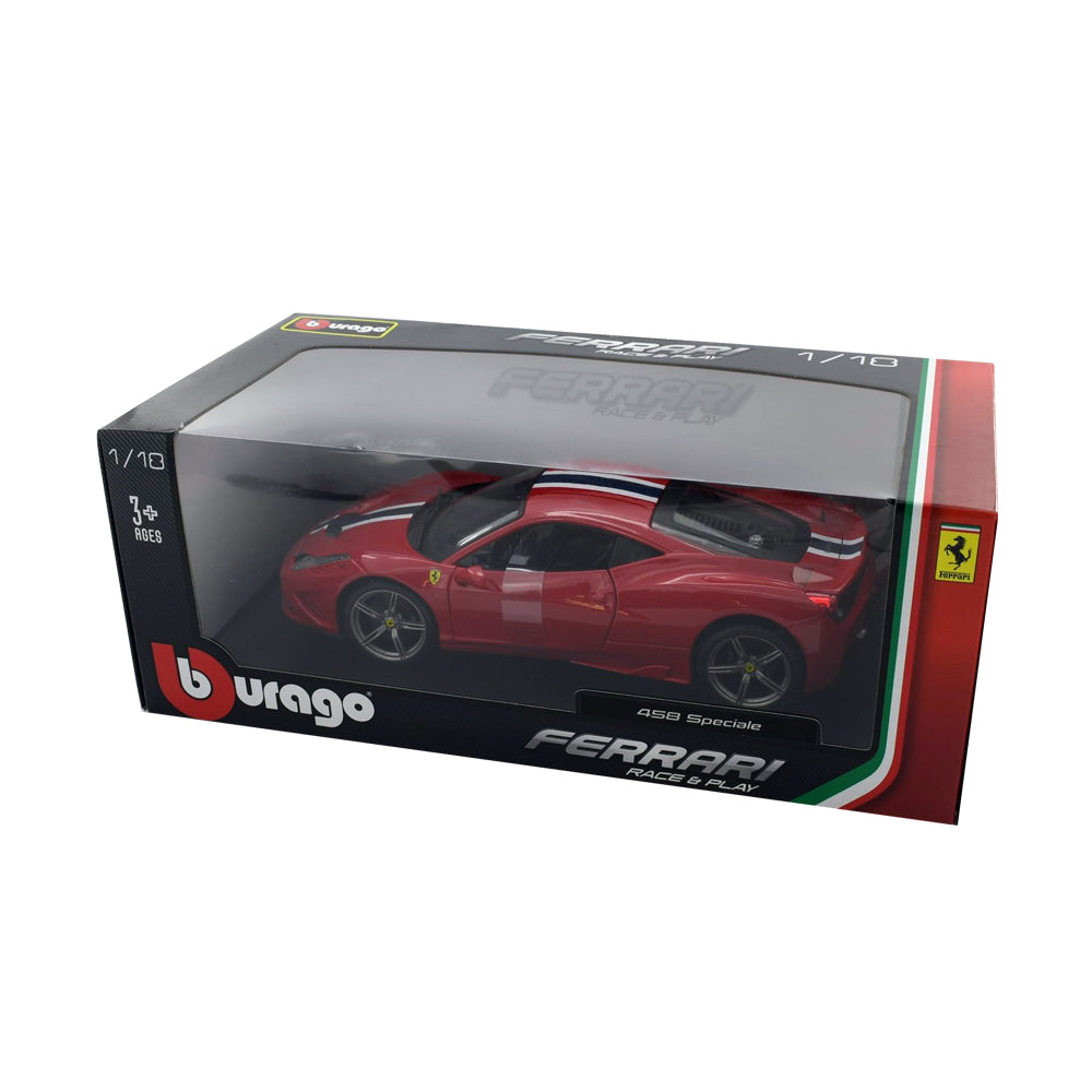 Bburago Licensed 1:18 Scale Ferrari Race&Play 458 Speciale Red Ferrari Diecast Model Car