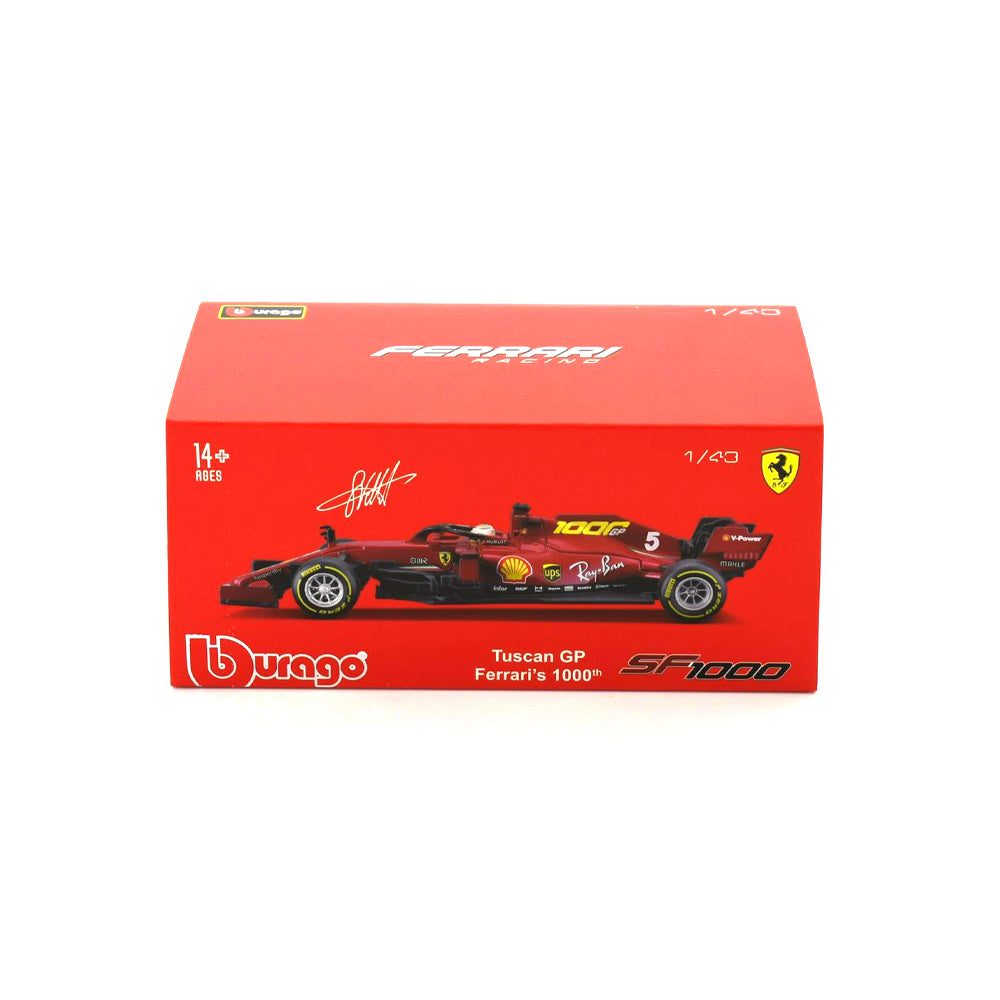 Bburago 1:43 2020 Ferrari Racing F1 SF1000 With Driver Tuscan GP1000th Vettel #5
