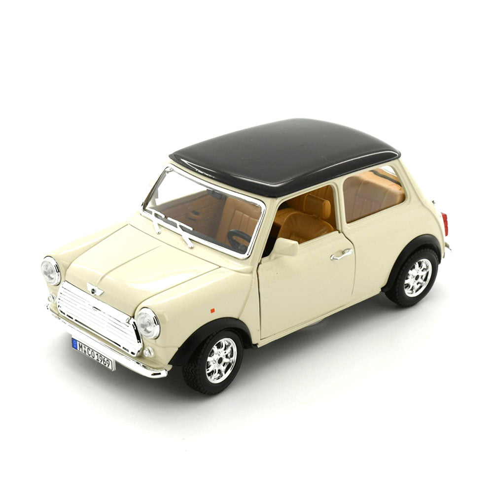 Bburago Licensed 1:18 Scale 1969 Mini Cooper Beige With Black Roof Diecast Model Car