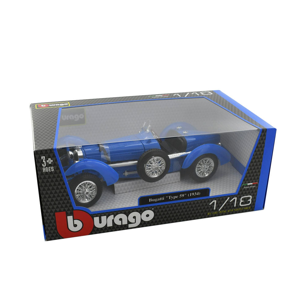 Bburago Licensed 1:18 Scale 1934 Bugatti Type 59 Diecast Model Car Two Tone Blue
