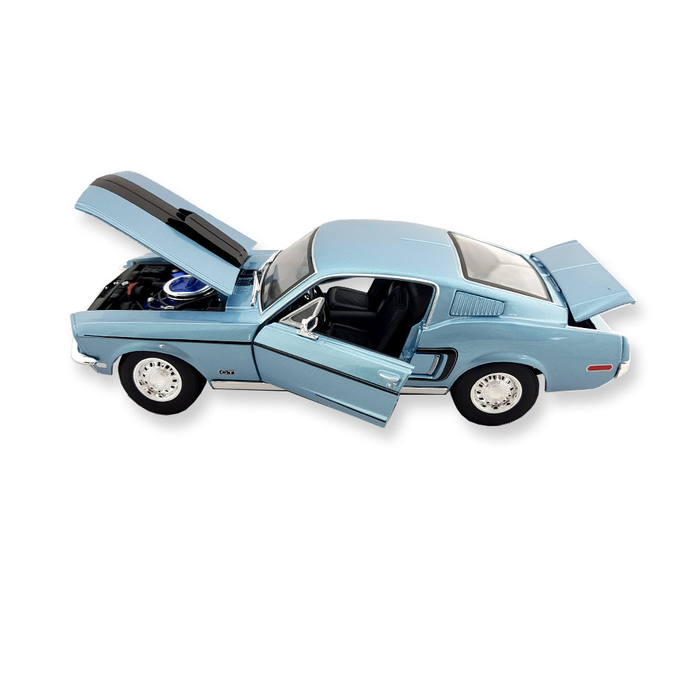 Maisto Licensed 1:18 Scale 1968 Ford Mustang GR Cobra Jet FB Diecast Model Car Blue