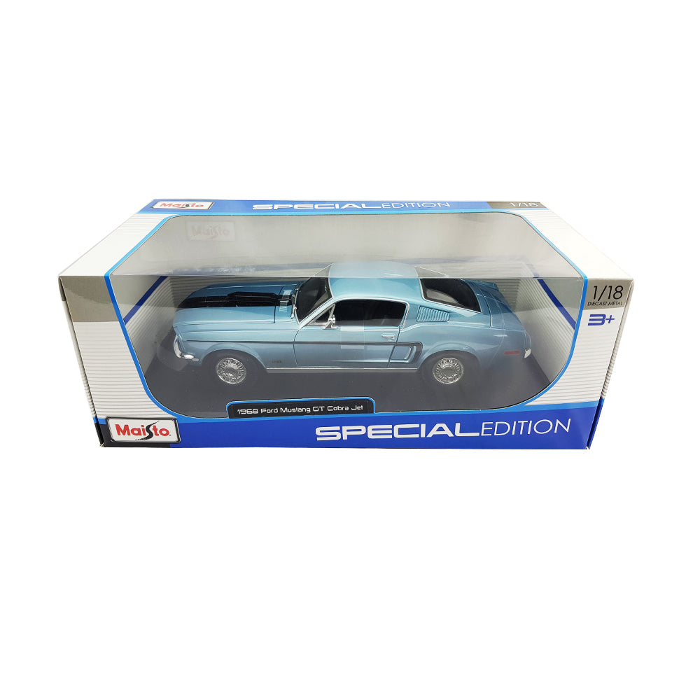 Maisto Licensed 1:18 Scale 1968 Ford Mustang GR Cobra Jet FB Diecast Model Car Blue