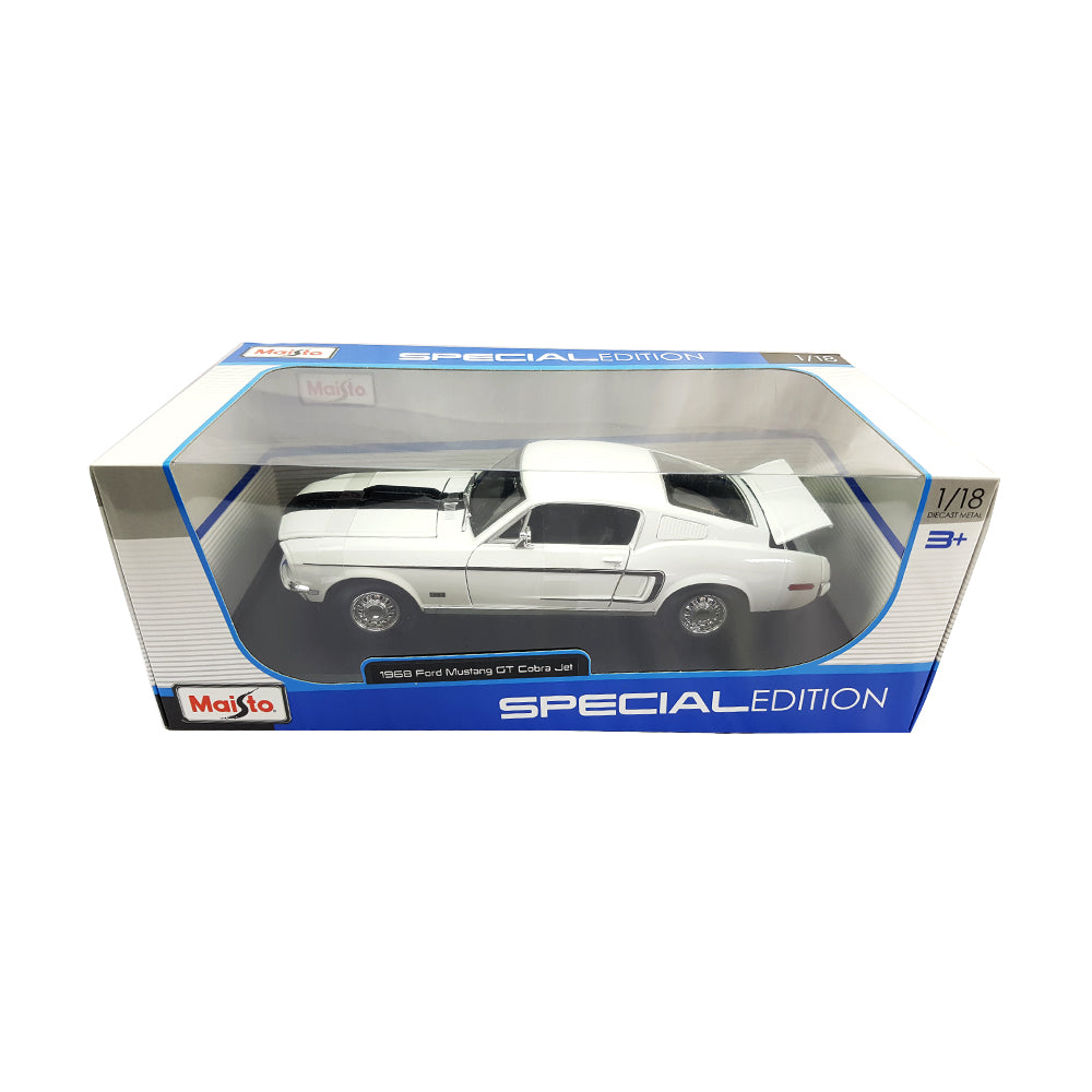 Maisto Licensed 1:18 Scale 1968 Ford Mustang GR Cobra Jet FB Diecast Model Car White