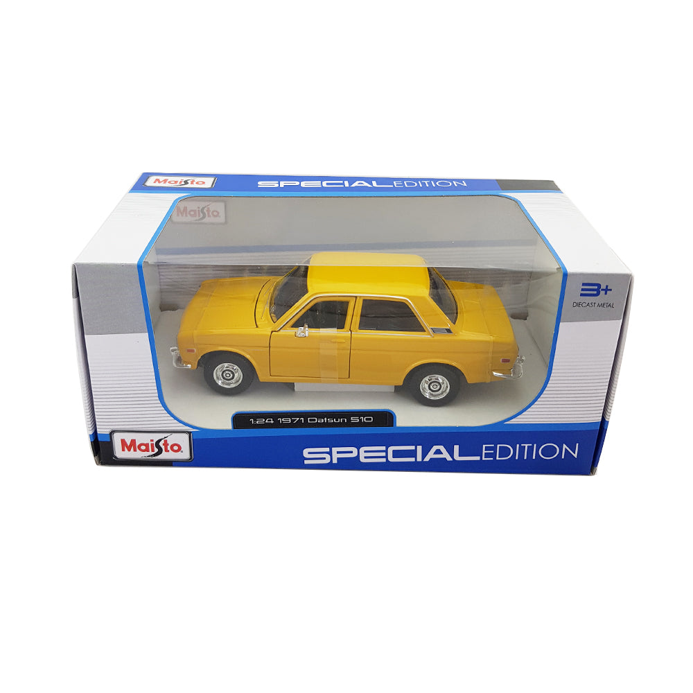 Maisto Licensed 1:24 Scale 1971 Datsun 510 (1600) Diecast Model Car Yellow