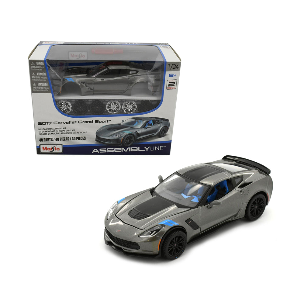 Maisto Licensed 1:24 Scale Assembly Line 2017 Chevrolet Corvette Grand Sport Diecast Model Car Grey