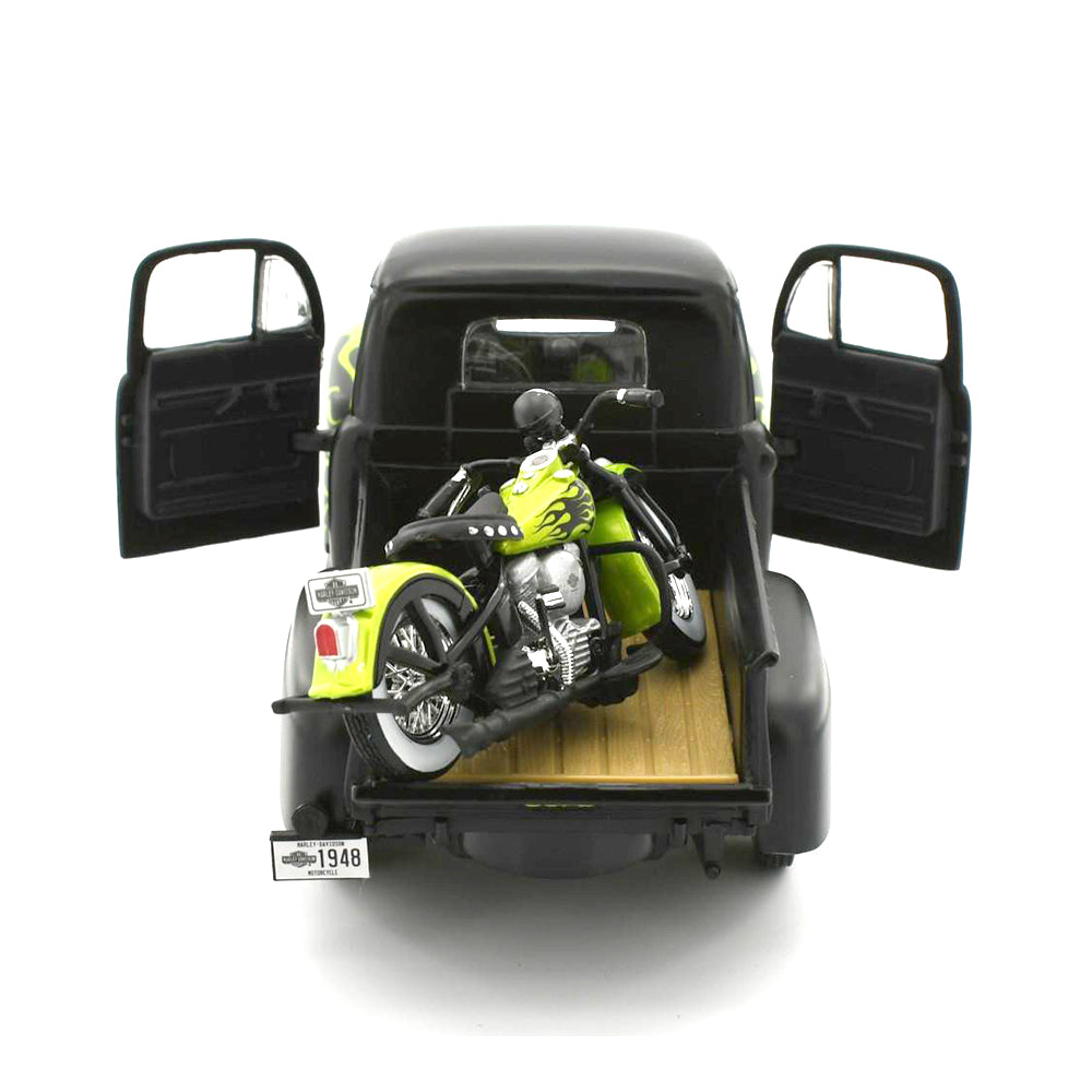 Maisto Licensed 1:24 Scale Harley Davidson Ford 1948 F1 Pickup & FL Panhead Green & Black