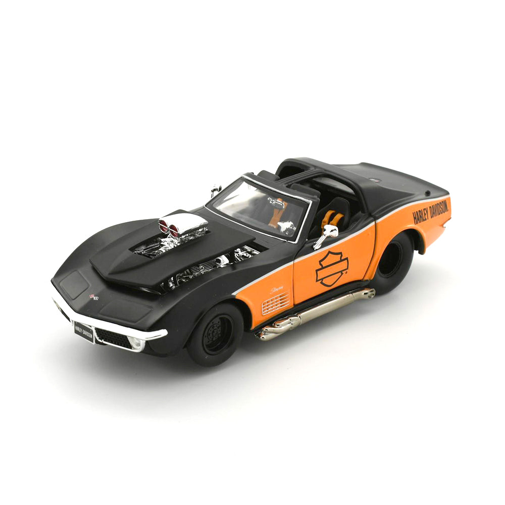 Maisto Licensed 1:24 Scale Harley Davidson Custom 1970 Corvette Diecast Model Car Black & Orange