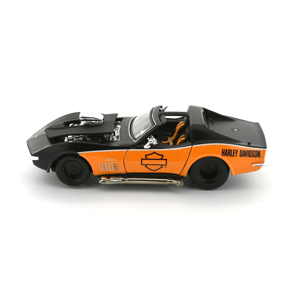 Maisto Licensed 1:24 Scale Harley Davidson Custom 1970 Corvette Diecast Model Car Black & Orange