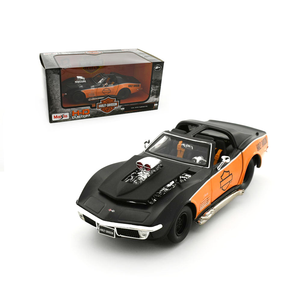 Maisto Licensed 1:24 Scale Harley Davidson Custom 1970 Corvette Diecast Model Car Black & Orange