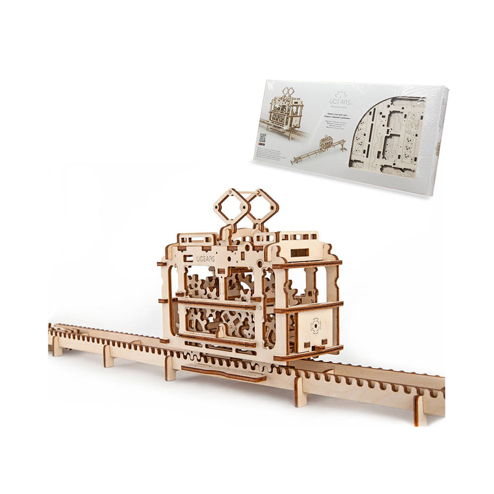 Made in Ukraine UGears DIY Wooden Self Propelled 3D Puzzle Tram On Rails Kit