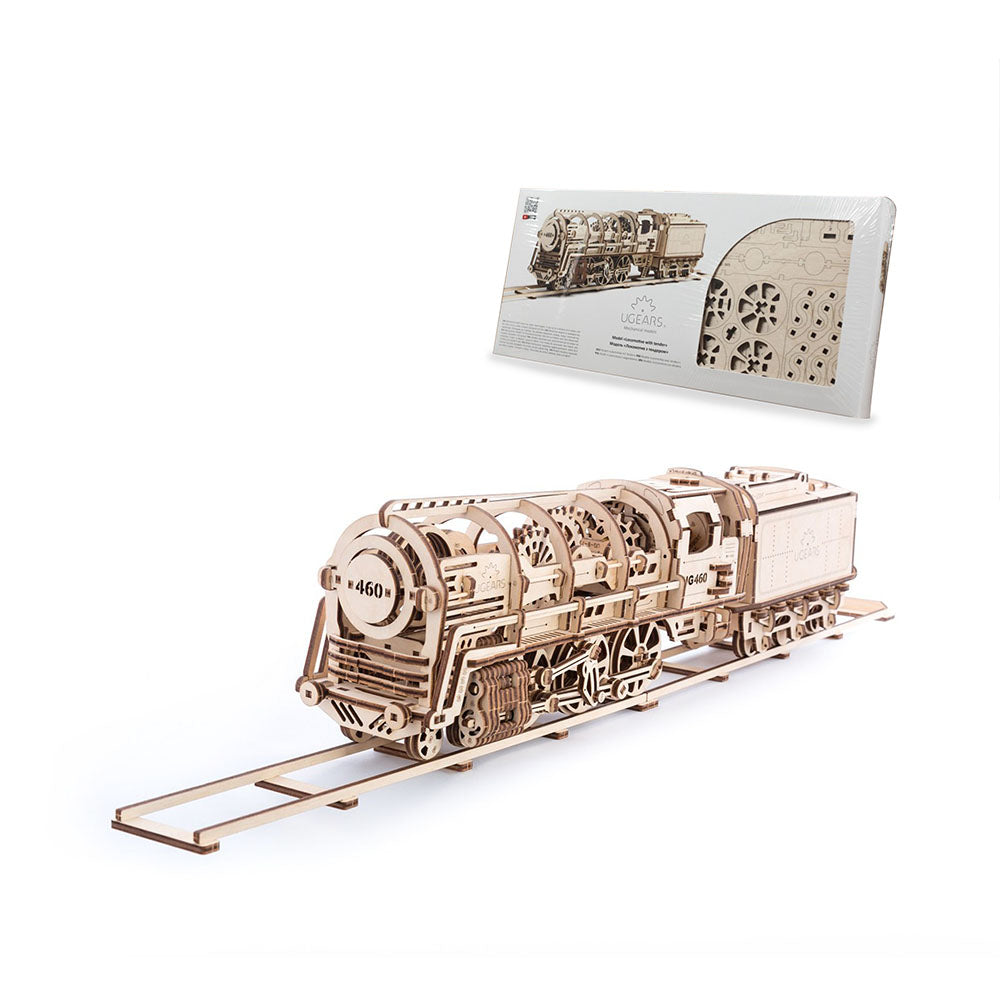 Ukraine Made UGears Self Propelled Wooden Puzzle Locomotive W/ Tender Mechanical