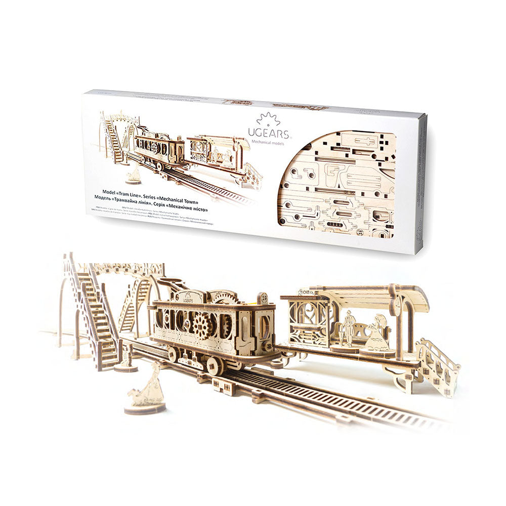 Made in Ukraine UGears Wooden 3D Puzzle Tram Line From Mechanical Town Serie Kit