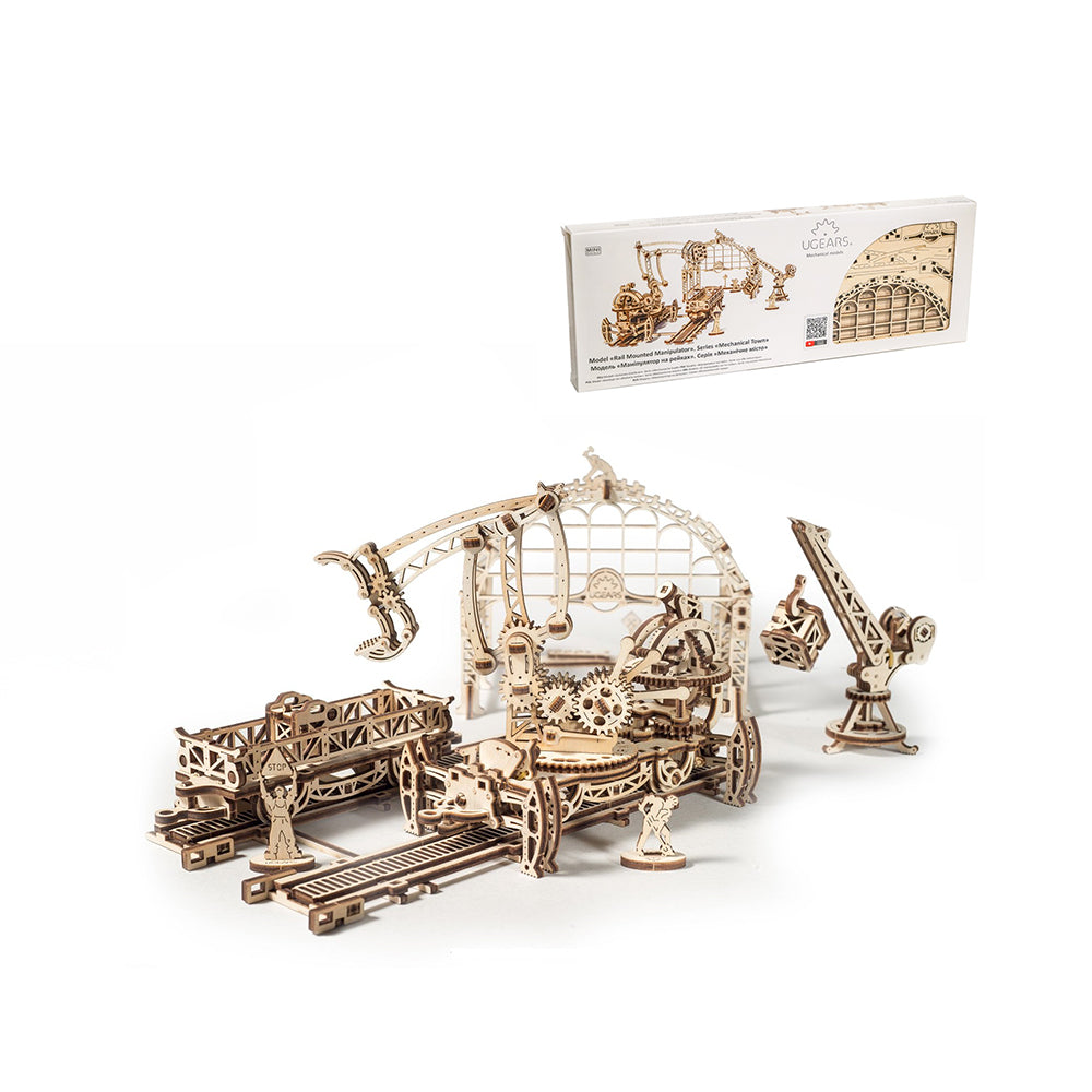 Ukraine Made UGears Wooden Self Propelled 3D Puzzle Rail Mounted Manipulator Kit