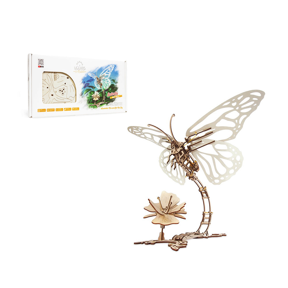 Made in Ukraine UGears 70044 Butterfly Wooden Mechanical 3D Puzzle DIY Model Kit