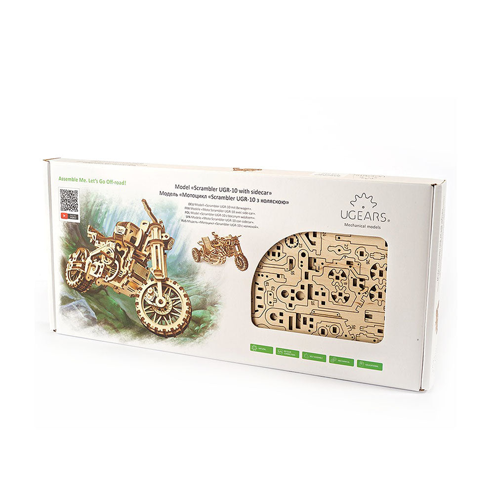 Ukraine Made UGears Wooden 3D Puzzle Scrambler UGR-10 Motorbike With Sidecar Kit