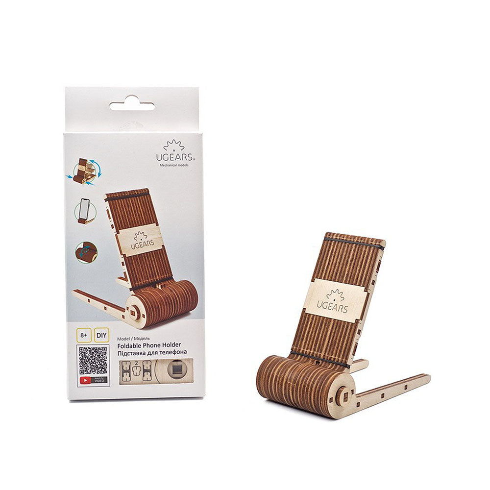 Made in Ukraine UGears Foldable Phone Holder Wooden Mechanical 3D Puzzle DIY Kit