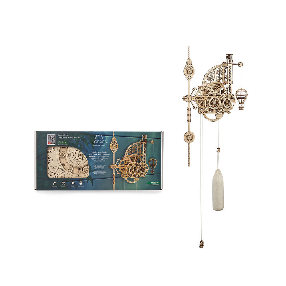 Made in Ukraine UGears Aero Clock Wall Clock With Pendulum Mechanical 3D Puzzle
