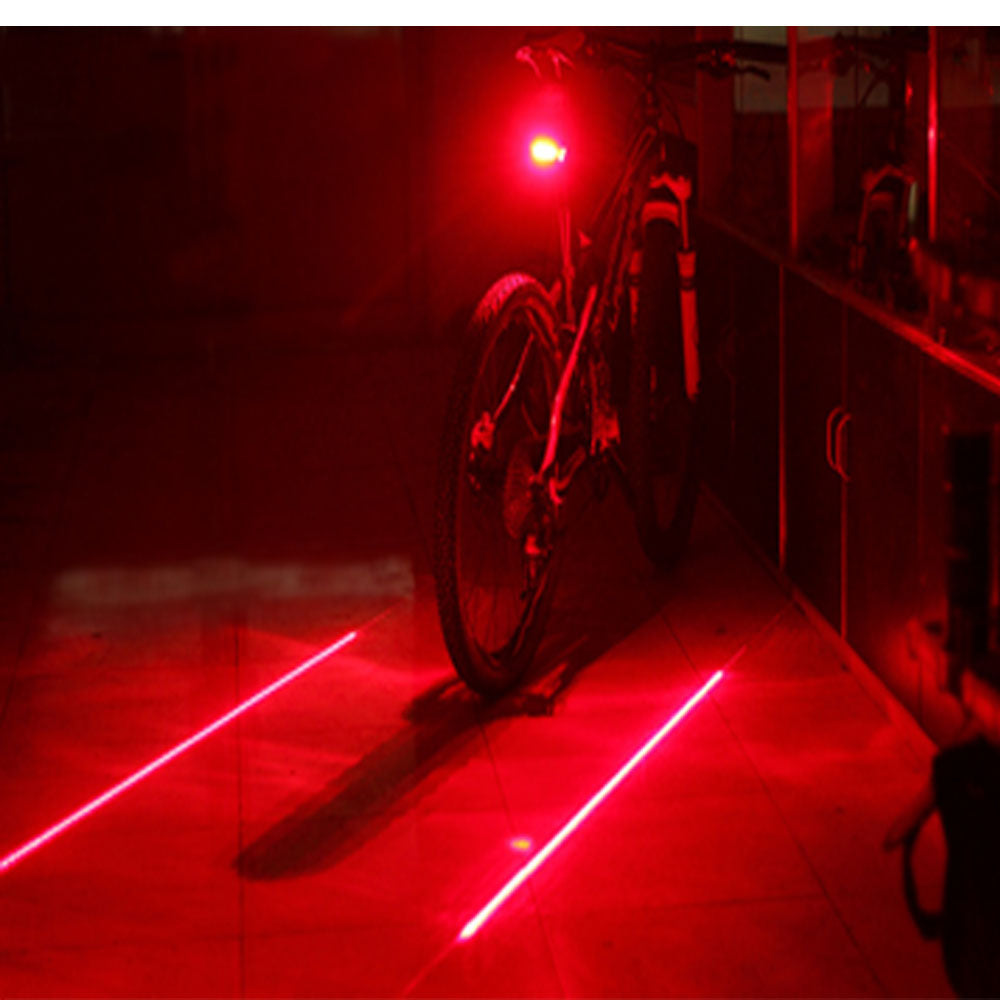 5 Led 2 Laser Flash Red Beam Bike Bicycle Rear Tail Light Lamp Caution Safety
