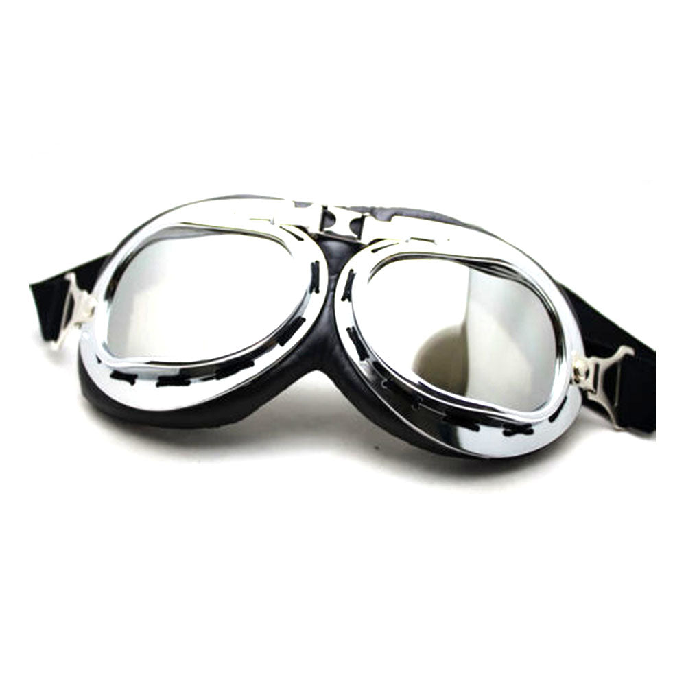 New Anti-UV Safety Motorcycle Scooter Pilot Goggles Helmet Glasses Silver Lens