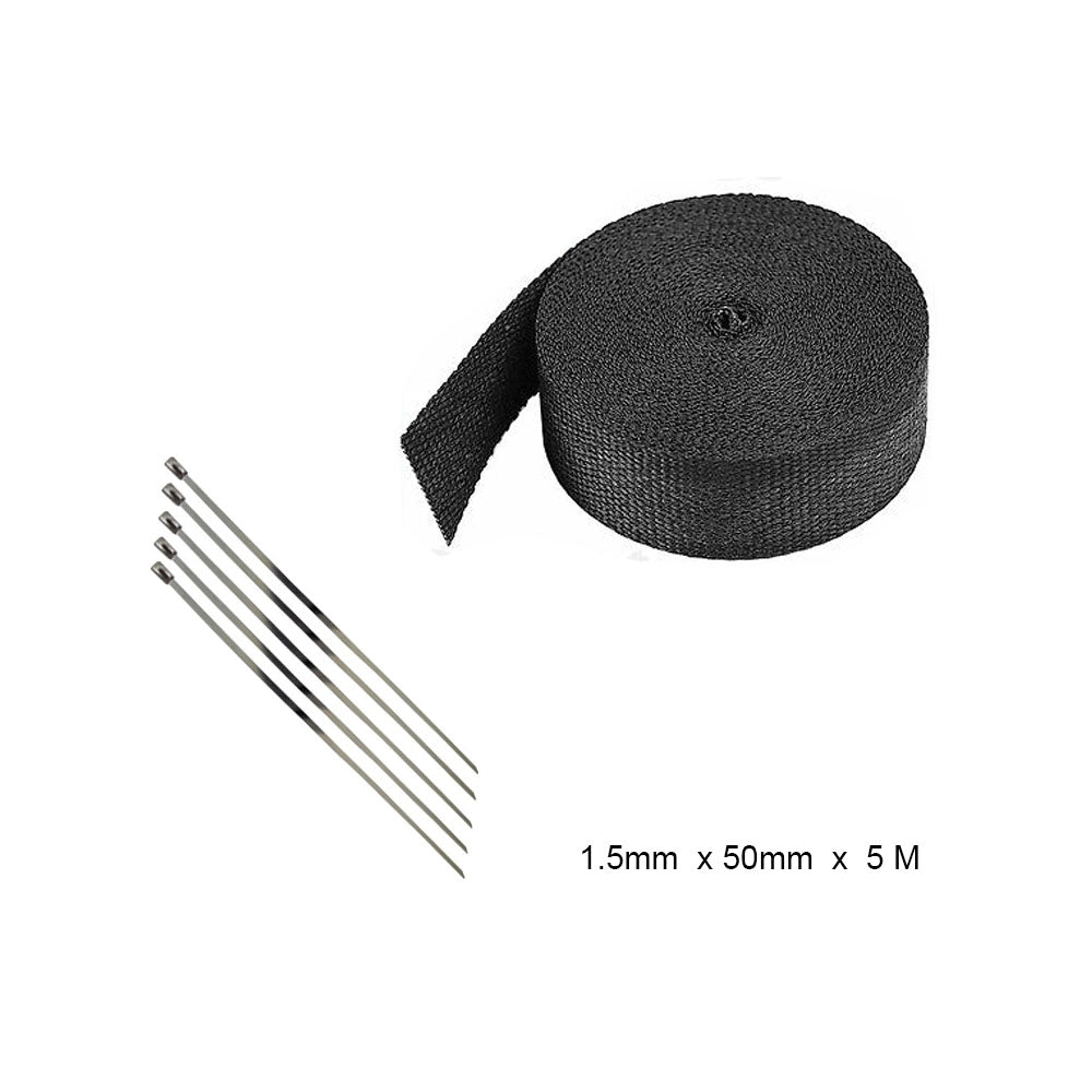 Heat Resistant 2000F Exhaust Pip Wrap Tape Protection 50MMx5M+5 Steel Ties