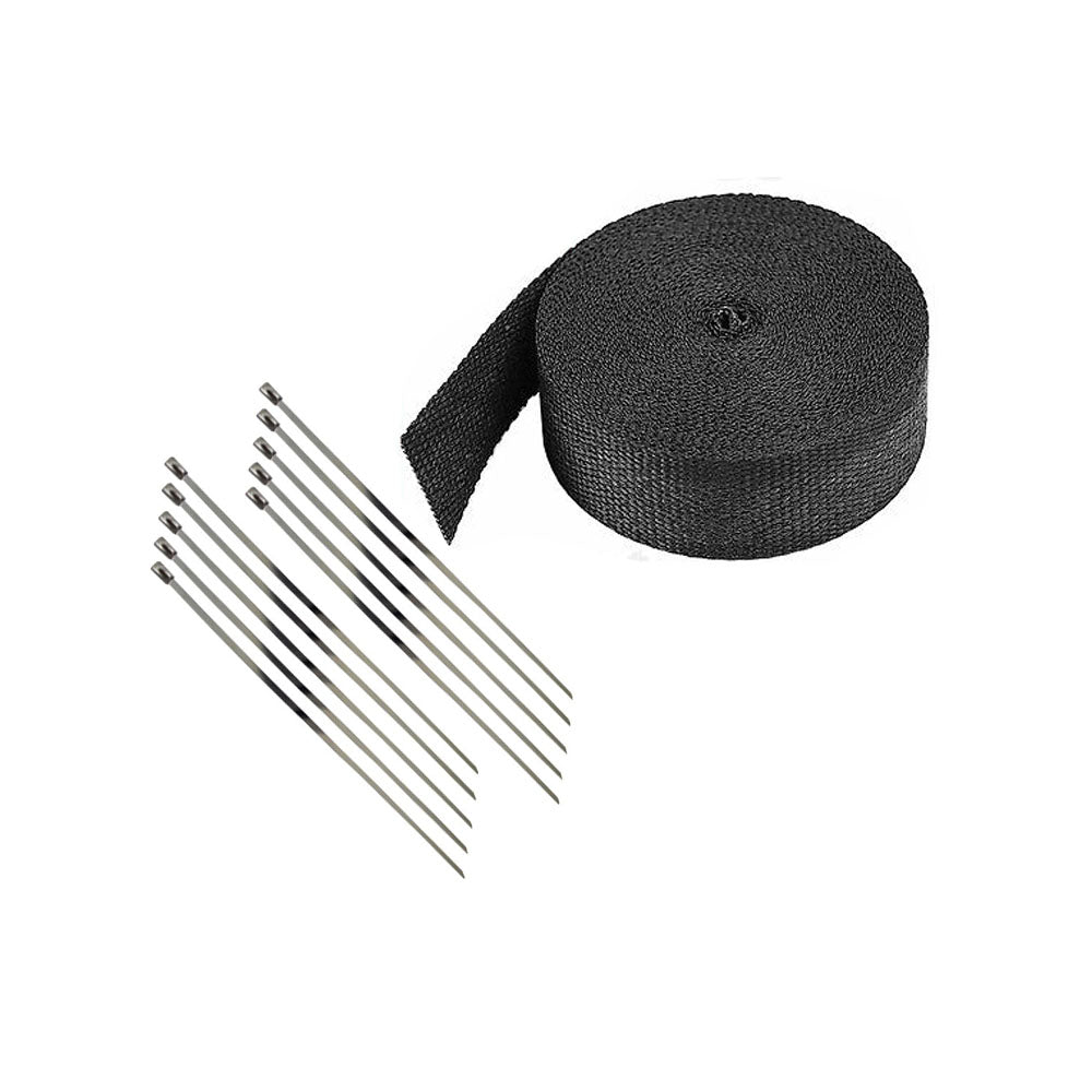 Universal Motorcycle 2000F High Heat Insulation Exhaust Pipe Wrap Tape 50mmX10m+10 Steel Ties