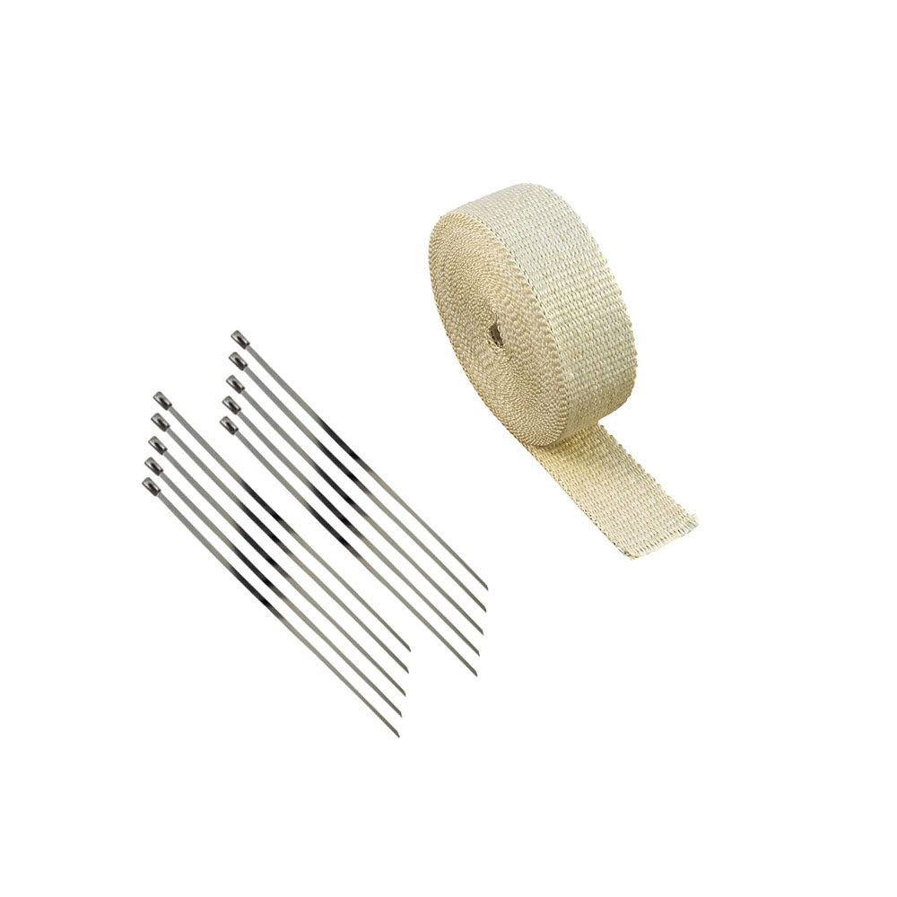 Universal Motorcycle 2000F High Heat Insulation Exhaust Pipe Wrap Tape 50mmX10m+10 Steel Ties