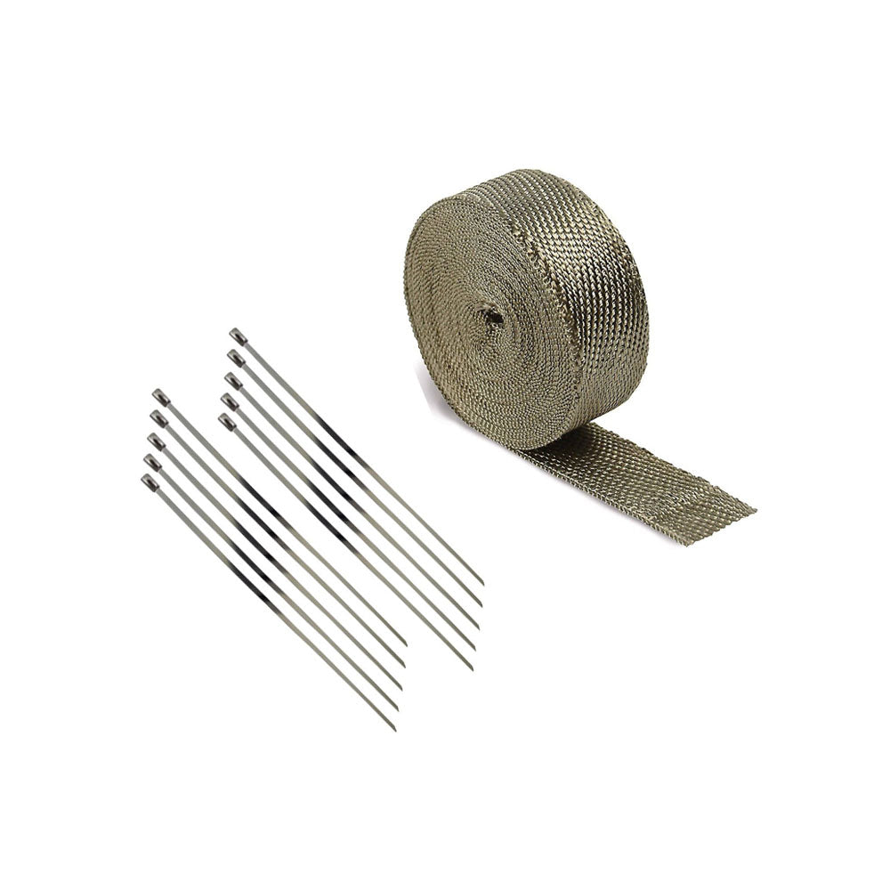 Universal Motorcycle 2000F High Heat Insulation Exhaust Pipe Wrap Tape 50mmX10m+10 Steel Ties