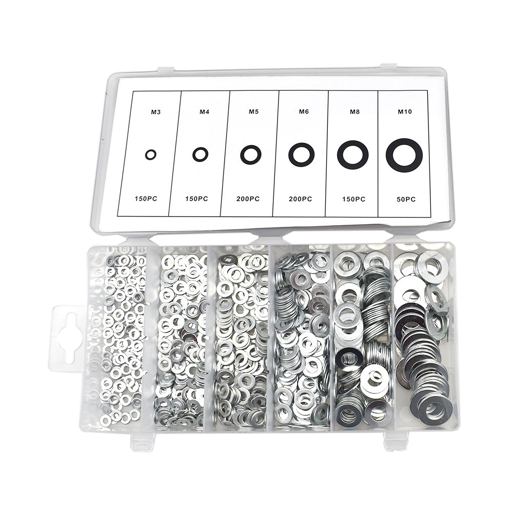 Six Size 900 Pcs Steel Flat Washer Assortment Kit With Case Container M3-M10