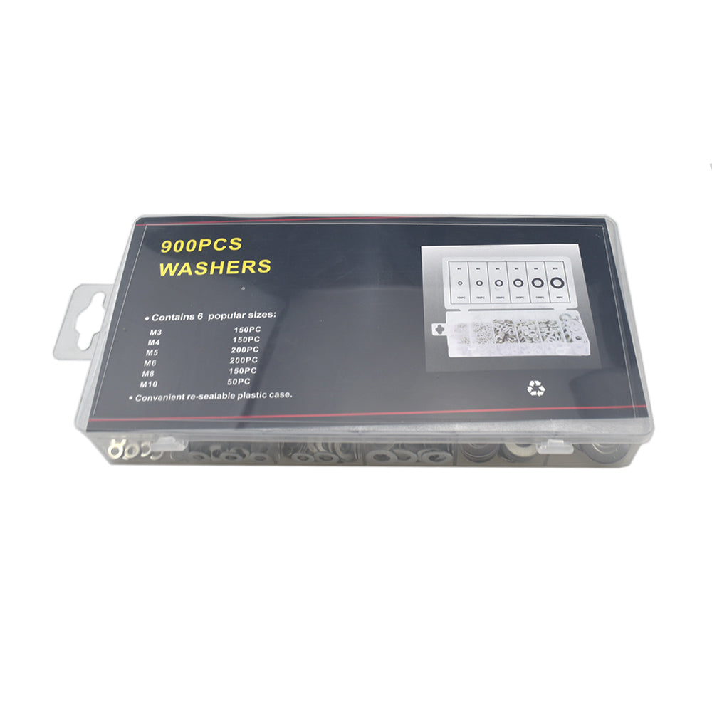 Six Size 900 Pcs Steel Flat Washer Assortment Kit With Case Container M3-M10